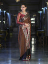 Banarasee Jamewar Tanchoi Soft Silk Saree with Contrast Border-Brown