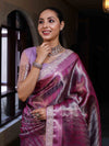 Banarasee Handwoven Tissue Saree With Zari Woven Design Contrast Border & Lace-Magenta and Light Pink