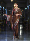 Banarasee Jamewar Tanchoi Soft Silk Saree with Contrast Border-Brown