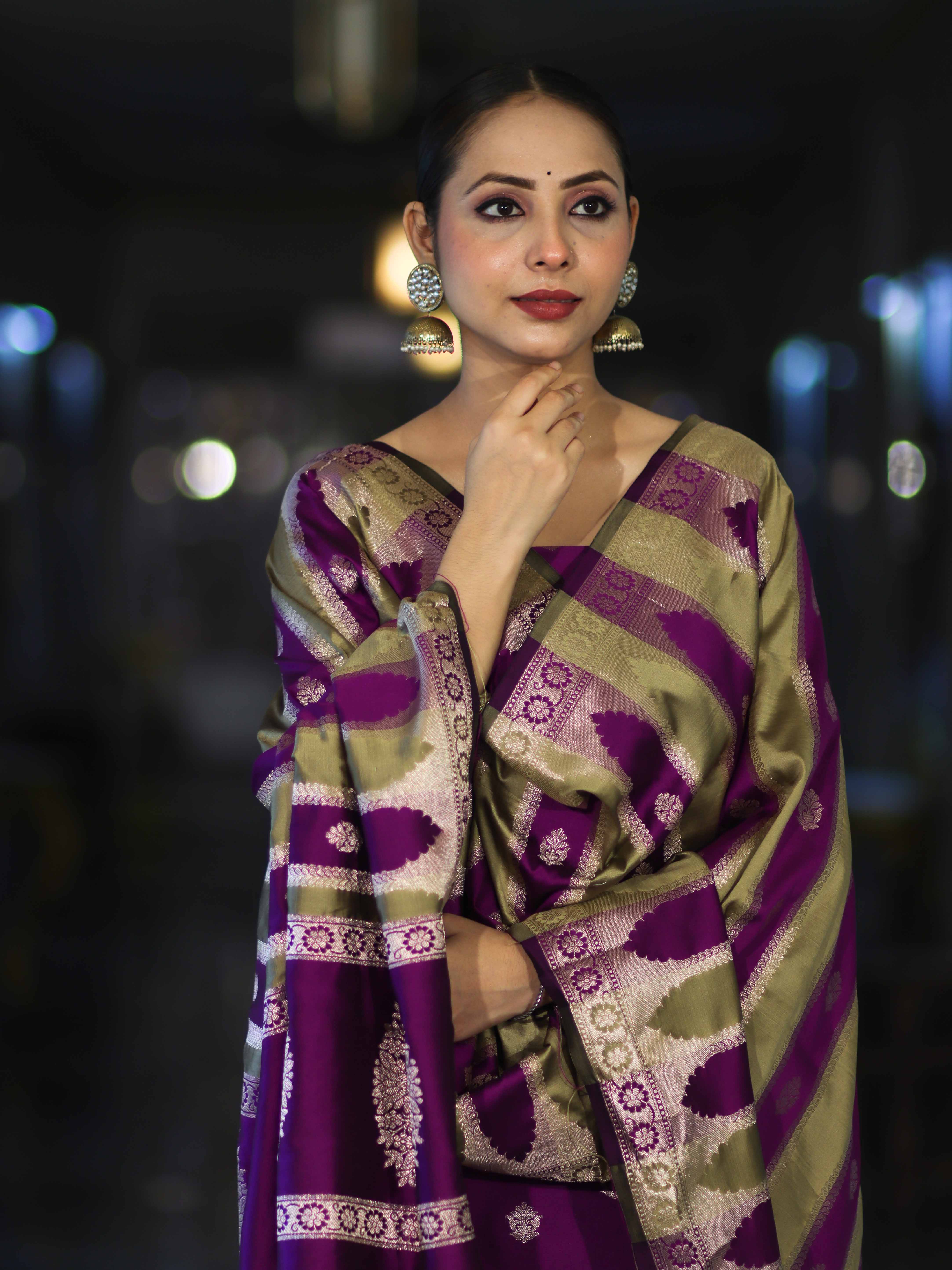 Banarasee Semi Katan Zari Work Salwar Kameez Fabric With Dupatta Set-Violet