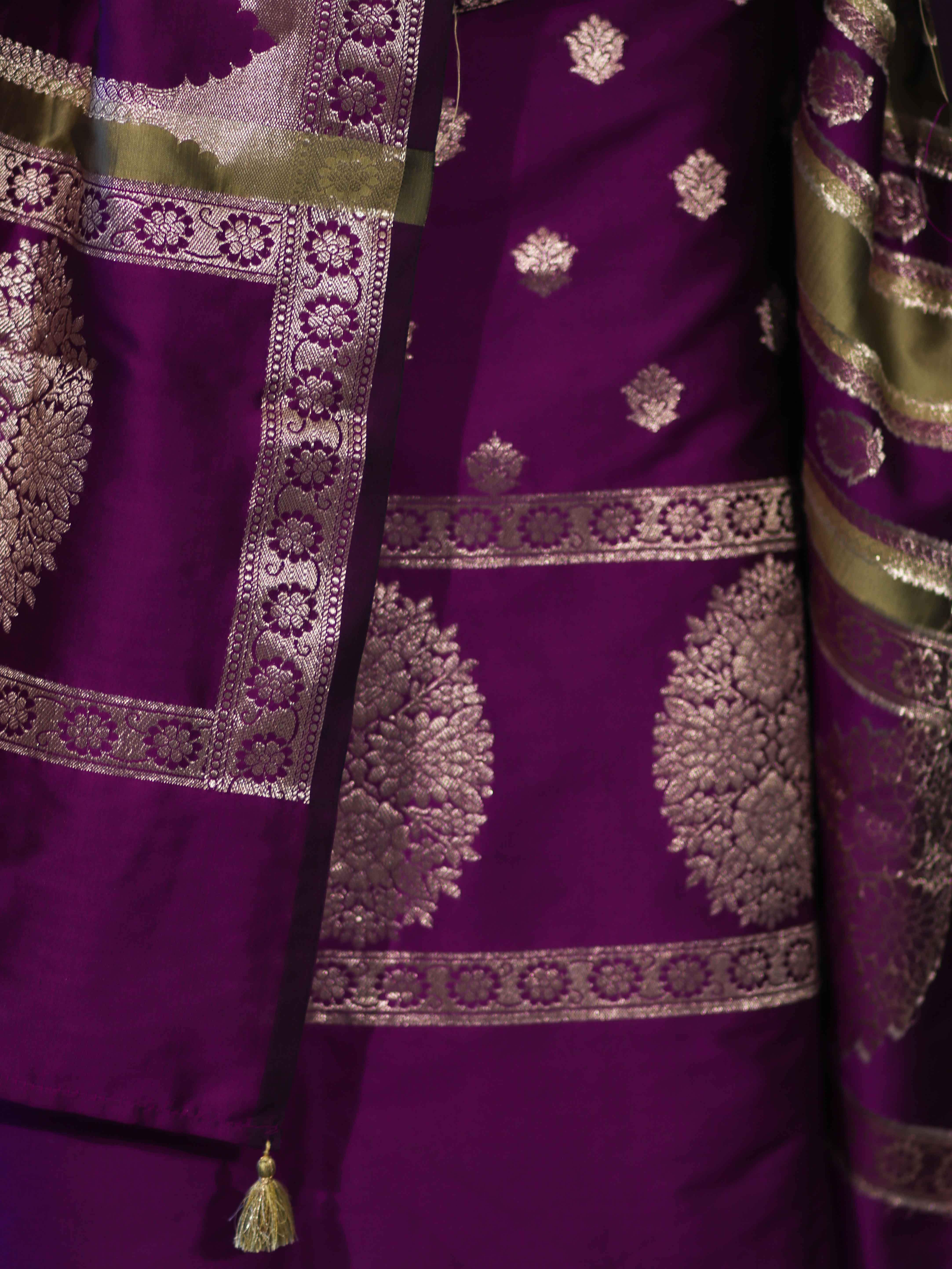 Banarasee Semi Katan Zari Work Salwar Kameez Fabric With Dupatta Set-Violet