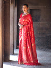 Banarasee Handloom Semi Silk Saree With Sona Rupa Zari Work & Border-Red