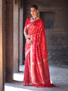 Banarasee Handloom Semi Silk Saree With Sona Rupa Zari Work & Border-Red