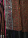 Banarasee Jamewar Tanchoi Soft Silk Saree with Contrast Border-Brown