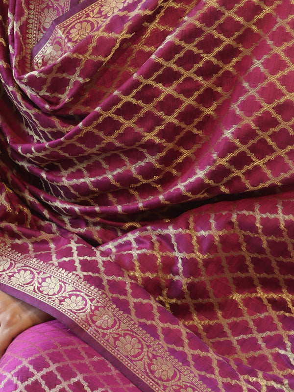 Banarasee Cotton Silk Zari Woven Salwar Kameez Dupatta Set-Magenta