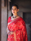 Banarasee Handloom Semi Silk Saree With Sona Rupa Zari Work & Border-Red