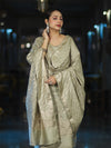 Banarasee Zari Embroidered Chanderi Silk Salwar Kameez With Dupatta Set-Sage Green