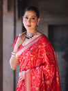 Banarasee Handloom Semi Silk Saree With Sona Rupa Zari Work & Border-Red