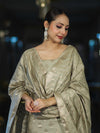 Banarasee Zari Embroidered Chanderi Silk Salwar Kameez With Dupatta Set-Sage Green
