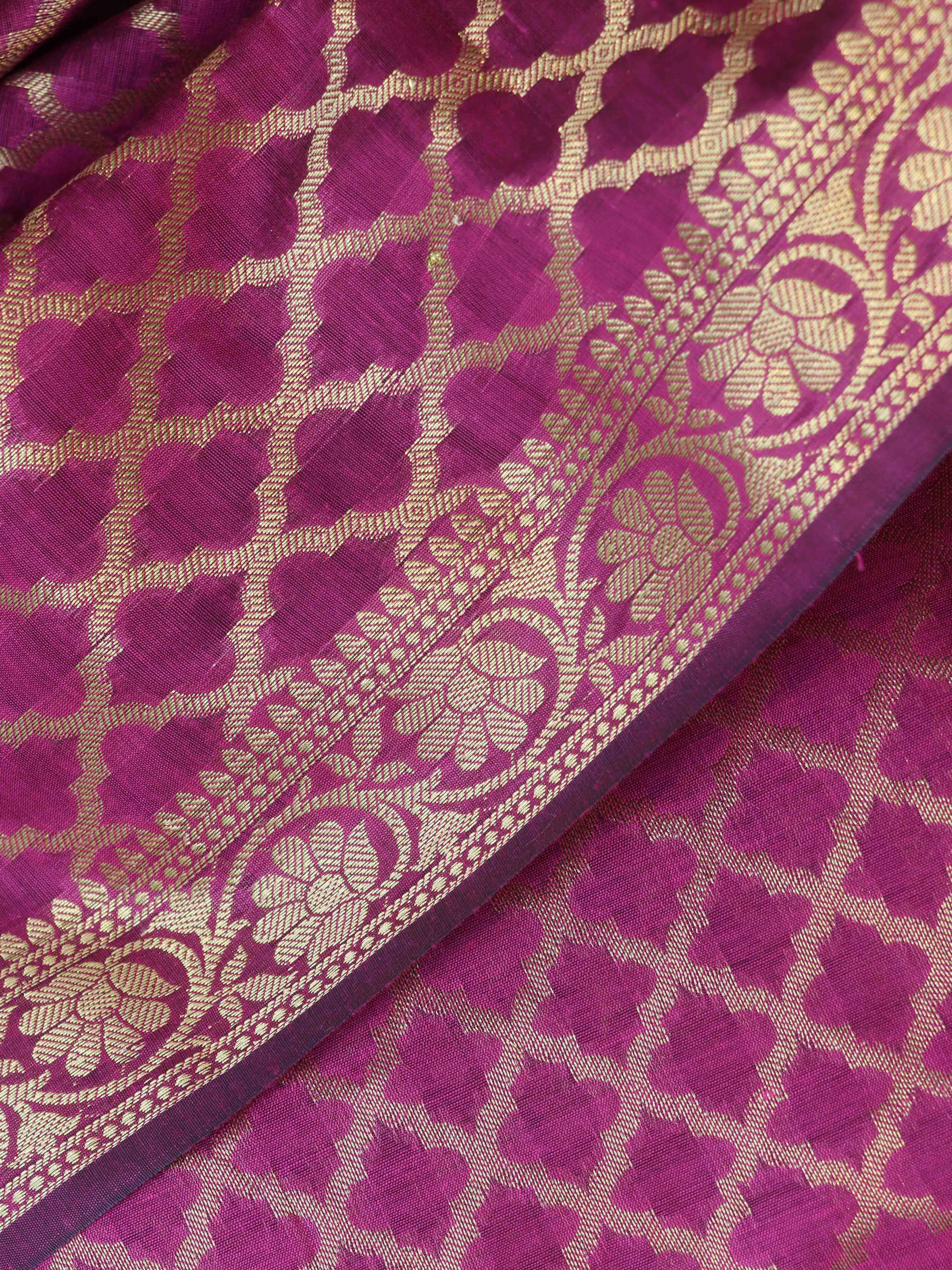 Banarasee Cotton Silk Zari Woven Salwar Kameez Dupatta Set-Magenta