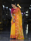 Banarasee Dual Color Organza Mix Saree With Resham & Zari Work-Yellow & Magenta