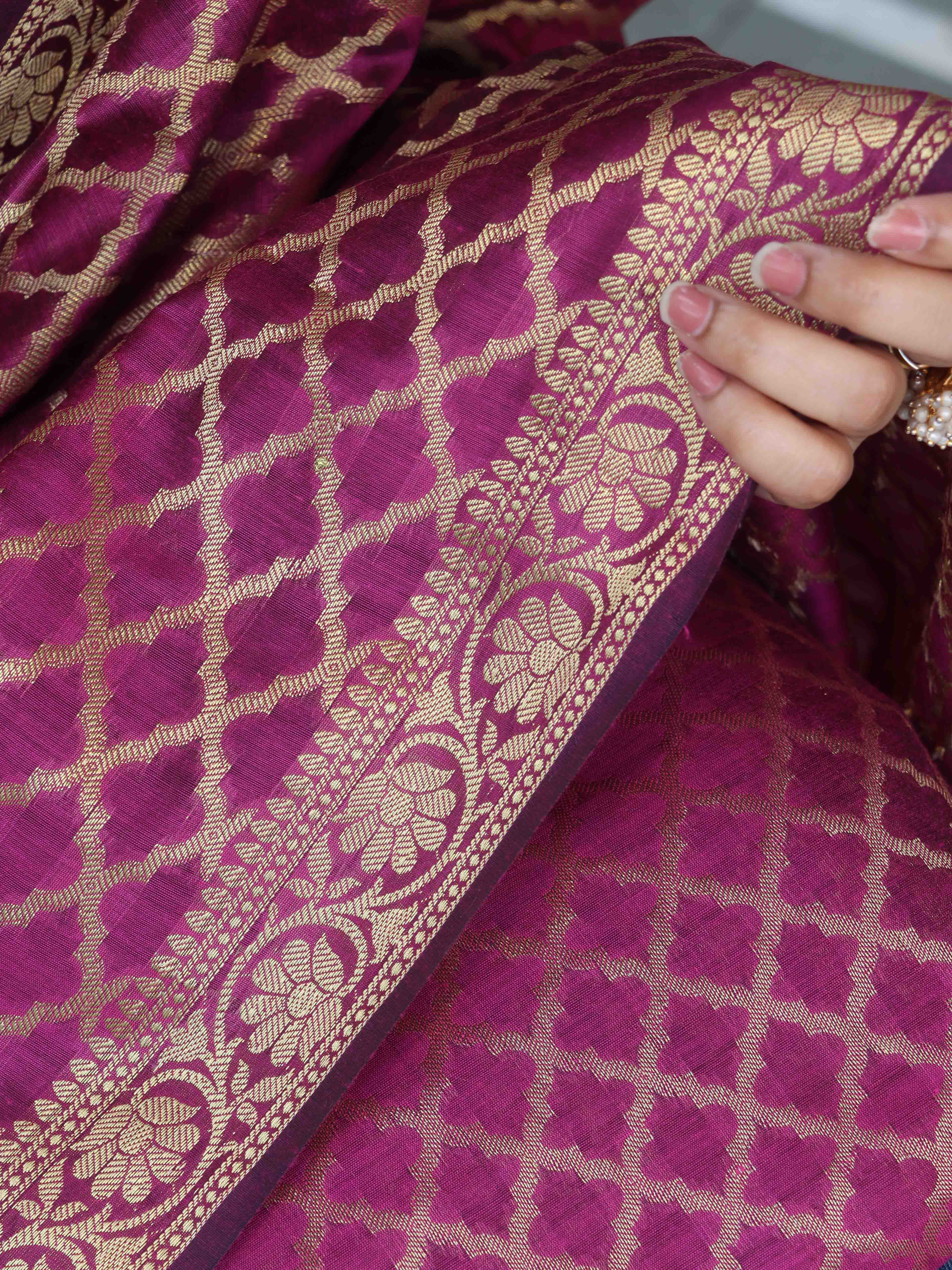 Banarasee Cotton Silk Zari Woven Salwar Kameez Dupatta Set-Magenta