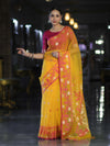 Banarasee Dual Color Organza Mix Saree With Resham & Zari Work-Yellow & Magenta