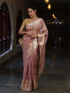 Banarasee Handwoven Tissue Saree With Thread Embroidery Digital Prints & Zari Border-Light Pink