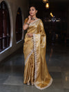 Banarasee Handwoven Tissue Saree With Zari Woven Design Broad Border & Lace-Gold
