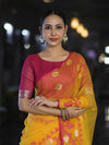 Banarasee Dual Color Organza Mix Saree With Resham & Zari Work-Yellow & Magenta