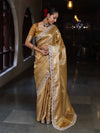 Banarasee Handwoven Tissue Saree With Zari Woven Design Broad Border & Lace-Gold