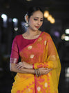 Banarasee Dual Color Organza Mix Saree With Resham & Zari Work-Yellow & Magenta