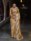 Banarasee Handwoven Tissue Saree With Zari Woven Design Broad Border & Lace-Gold