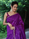 Banarasee Handwoven Semi Silk Saree With Zari Buti Design & Lace-Purple