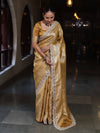 Banarasee Handwoven Tissue Saree With Zari Woven Design Broad Border & Lace-Gold