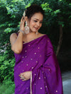 Banarasee Handwoven Semi Silk Saree With Zari Buti Design & Lace-Purple