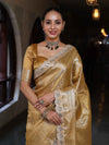 Banarasee Handwoven Tissue Saree With Zari Woven Design Broad Border & Lace-Gold