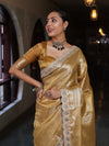 Banarasee Handwoven Tissue Saree With Zari Woven Design Broad Border & Lace-Gold