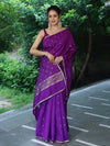 Banarasee Handwoven Semi Silk Saree With Zari Buti Design & Lace-Purple