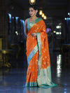 Banarasee Handloom Semi Silk Saree With Zari Woven Design & Contrast Border-Orange