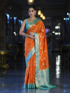 Banarasee Handloom Semi Silk Saree With Zari Woven Design & Contrast Border-Orange