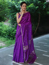 Banarasee Handwoven Semi Silk Saree With Zari Buti Design & Lace-Purple