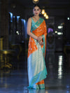 Banarasee Handloom Semi Silk Saree With Zari Woven Design & Contrast Border-Orange