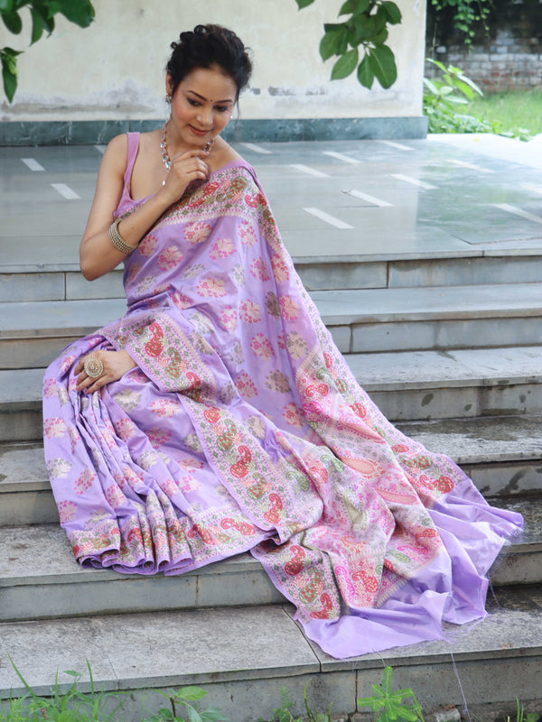Banarasee Semi Georgette Saree With Resham Buta Design & Border-Pastel Purple
