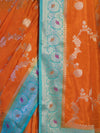 Banarasee Handloom Semi Silk Saree With Zari Woven Design & Contrast Border-Orange