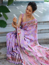 Banarasee Semi Georgette Saree With Resham Buta Design & Border-Pastel Purple
