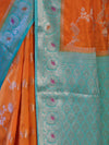 Banarasee Handloom Semi Silk Saree With Zari Woven Design & Contrast Border-Orange