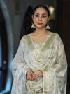 Banarasee Zari Work Chiffon Salwar Kameez Fabric With Dupatta Set-White