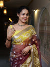 Banarasee Organza Mix Saree With Zari & Resham Work & Contrast Border-Burgundy & Yellow