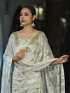 Banarasee Zari Work Chiffon Salwar Kameez Fabric With Dupatta Set-White