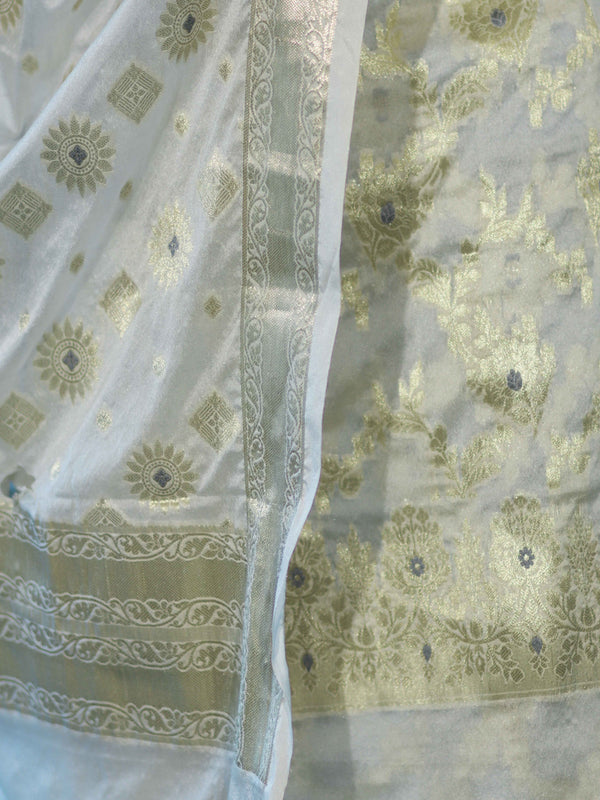 Banarasee Zari Work Chiffon Salwar Kameez Fabric With Dupatta Set-White