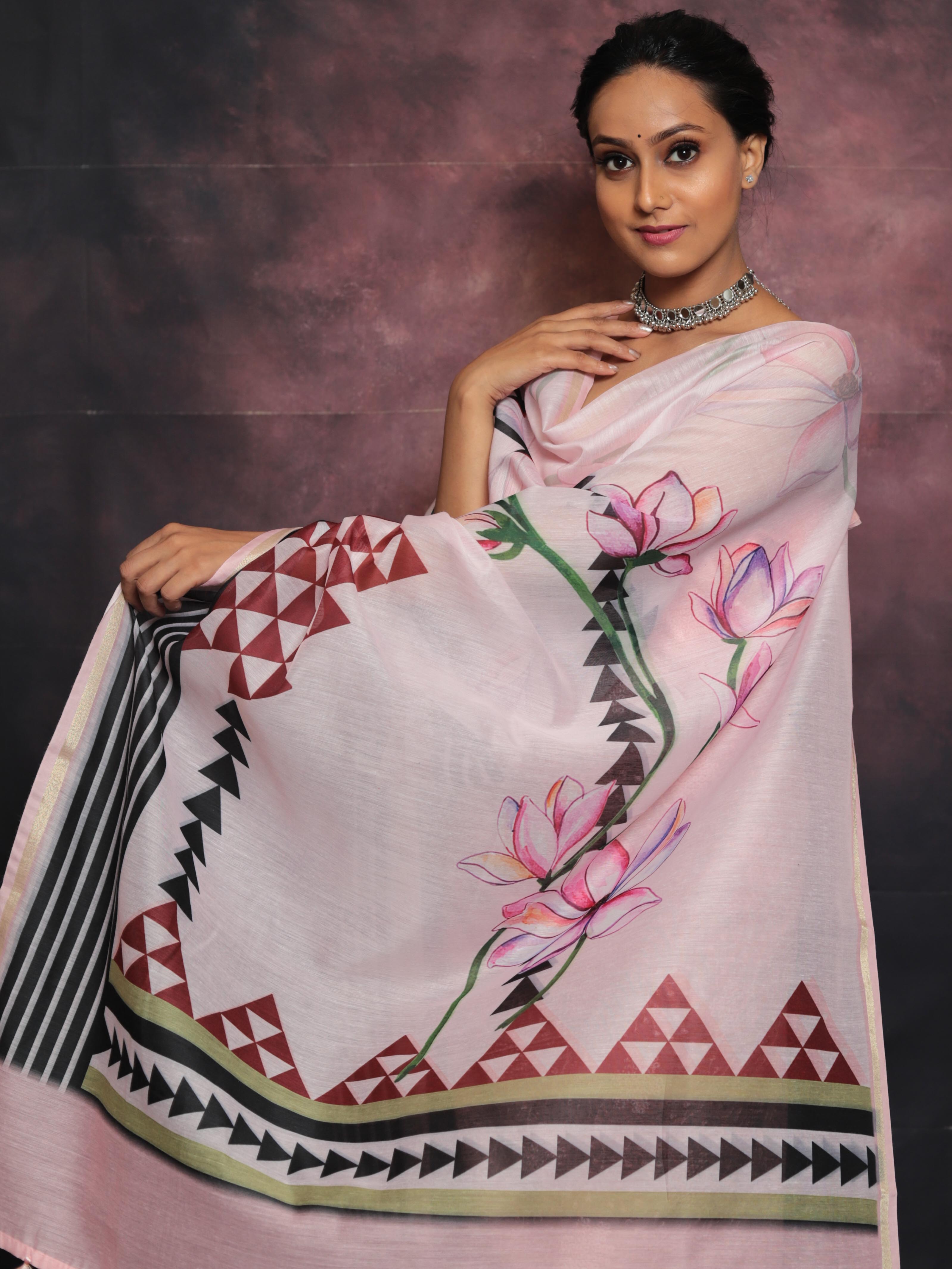 Banarasee Embroidered Chanderi Salwar Kameez With Digital Print Dupatta-Pink