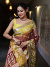 Banarasee Organza Mix Saree With Zari & Resham Work & Contrast Border-Burgundy & Yellow