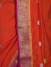 Banarasee Semi Chiffon Saree With Zari Buti Design & Contrast Border-Coral Red & Magenta