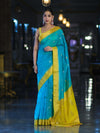 Banarasee Semi Chiffon Saree With Zari Buti Design & Contrast Border-Sky Blue & Yellow
