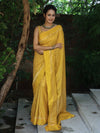 Banarasee Handwoven Semi Katan Saree Zari Buta Design With Plain Border-Yellow