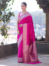 Banarasee Handloom Semi Katan Saree With Zari Buti Design & Border-Pink