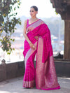 Banarasee Handloom Semi Katan Saree With Zari Buti Design & Border-Pink