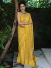 Banarasee Handwoven Semi Katan Saree Zari Buta Design With Plain Border-Yellow