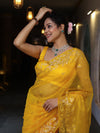Banarasee Dual Color Organza Mix Saree With Zari & Resham Work-Yellow & Green